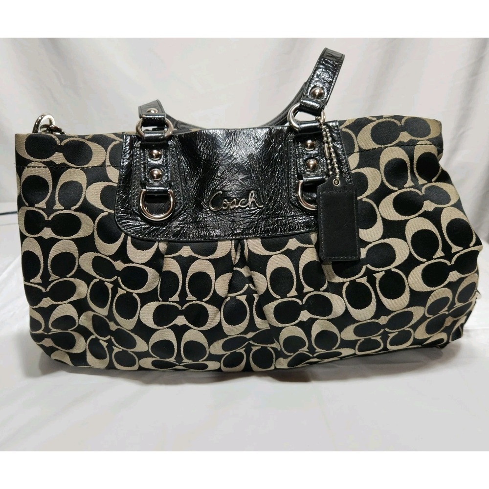 Coach Ashley Signature Black Leather / Sateen Lined‎ Shoulder Purse F15510 - Picture 4 of 7